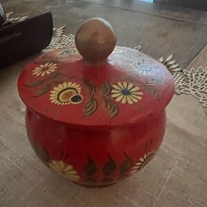 Hand-painted wooden trinket box with floral folk art decoration